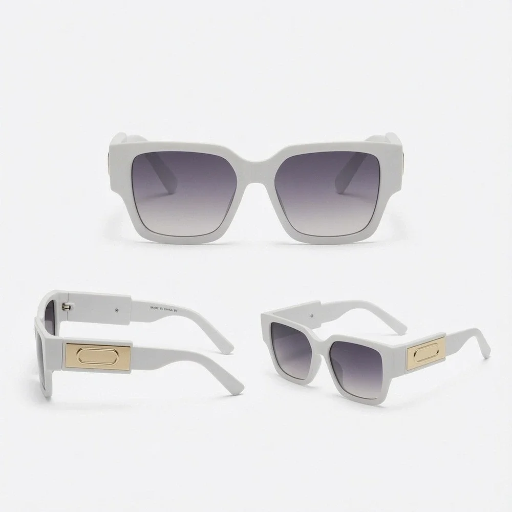 Men Bold White Square Sunglasses Idea Trendy Styling‎ Confident Summer Fashion